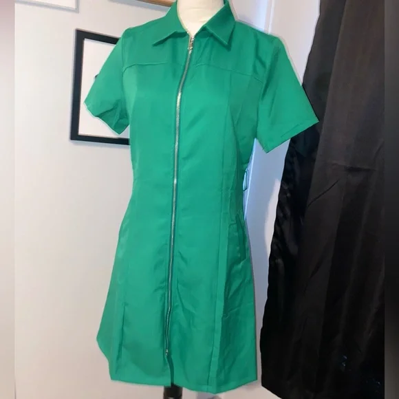 Dresses | Green Zip Up Utility Dress | Poshmark